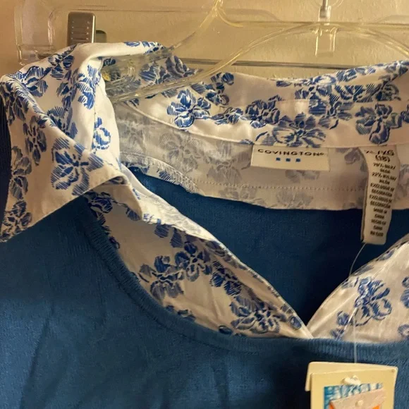 Covington Blue Long Sleeve Sweater Top Floral XL 18 78% Silk Bust 46” New NWT - Picture 6 of 8